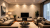 A cozy living room featuring two couches and a television, creating a comfortable space for relaxation and entertainment.