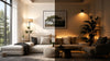 A cozy living room featuring a comfortable couch and a vibrant painting on the wall.