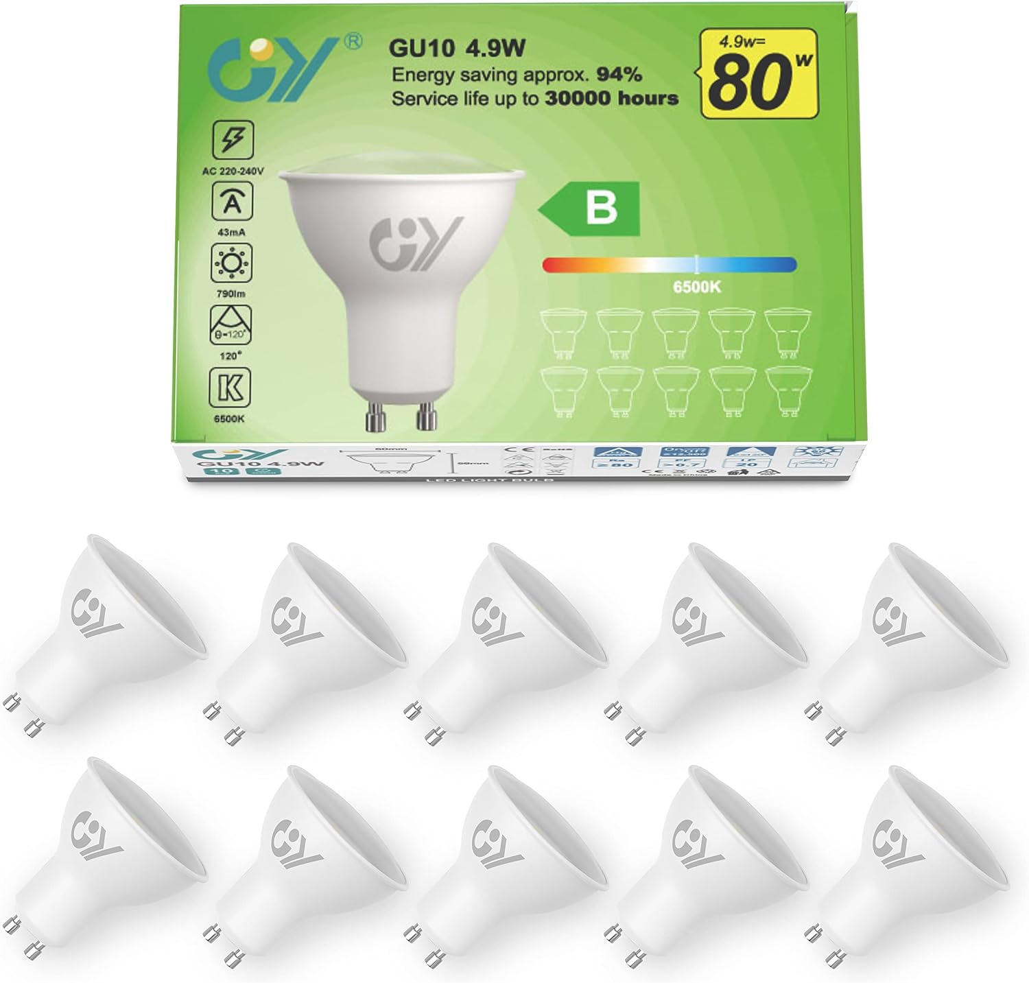 GY GU10 LED-Lampe | 4,9 W, 790 Lumen [Energieklasse B]