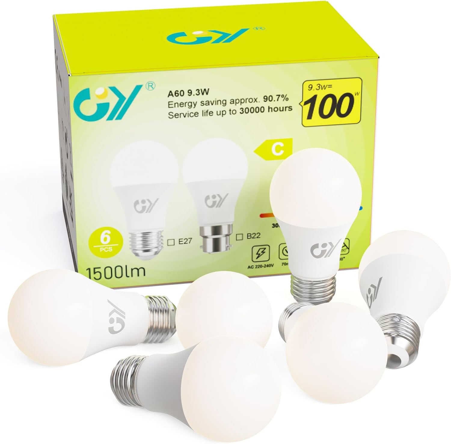 GY E27 A60 9,5 W, 1521 Lumen [Energieklasse C] 