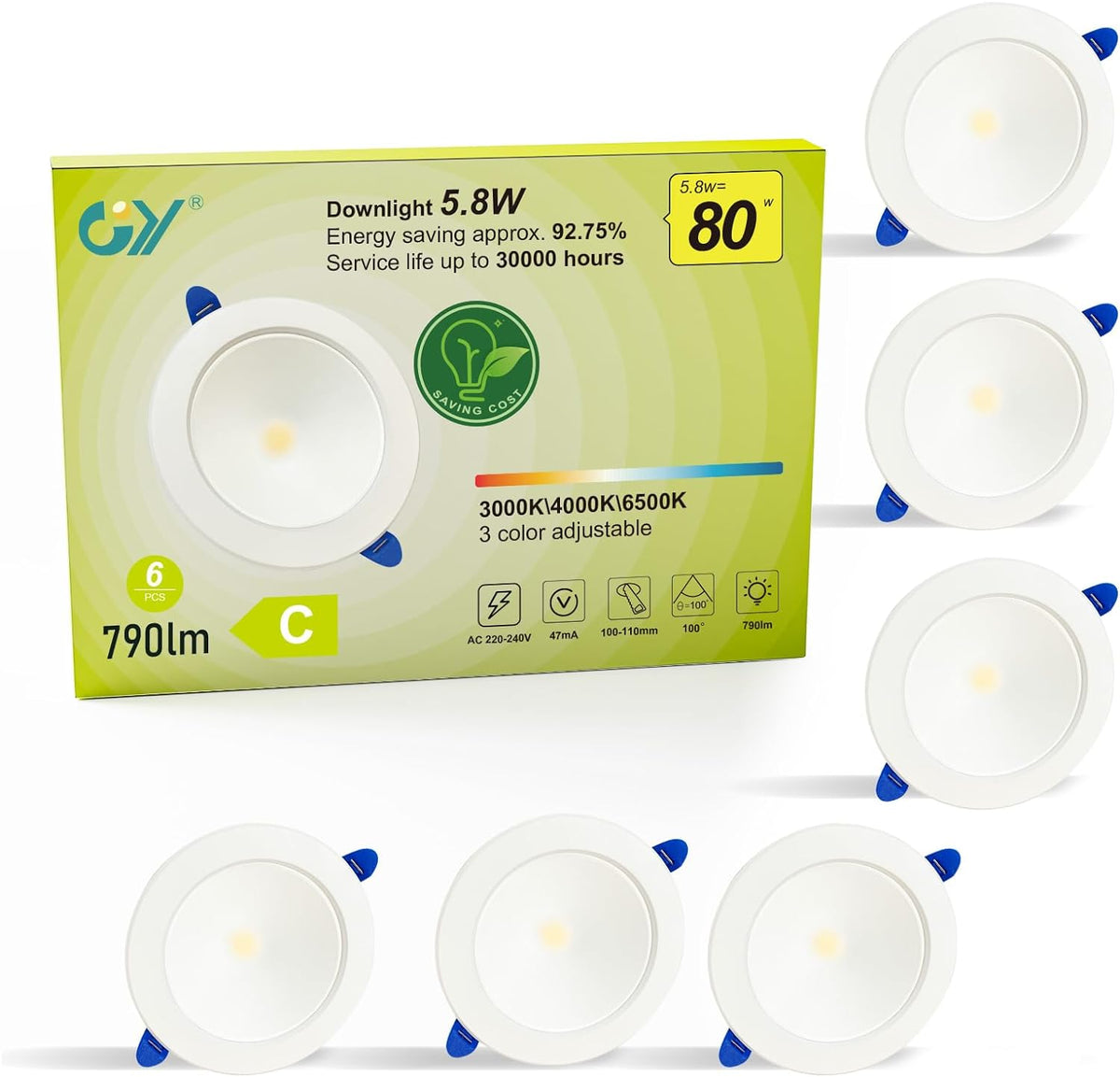 Spot encastrable à intensité variable GY | 5,8 W, 790 lm | Downlight [Classe énergétique C]