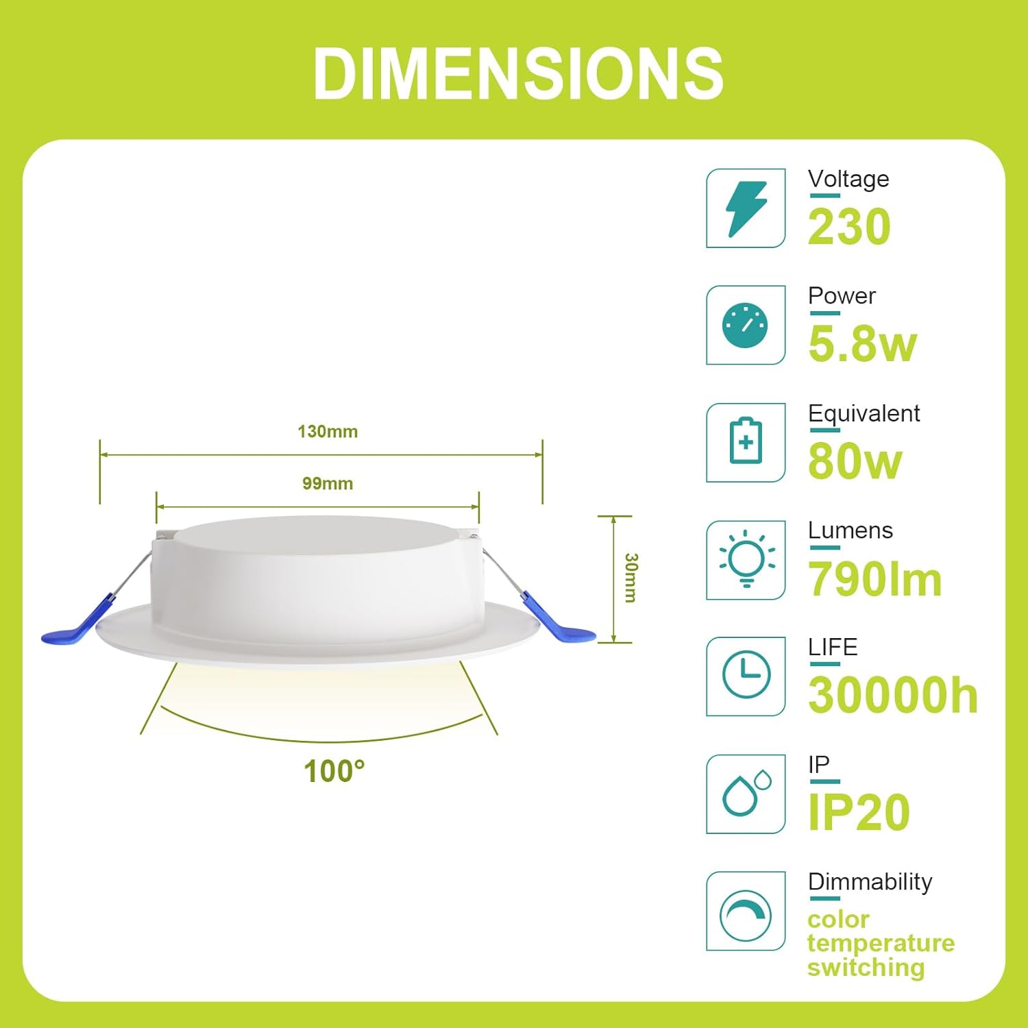 GY Dimmable Recessed Spotlight | 5.8W, 790LM |  Downlight [Energy Class C]