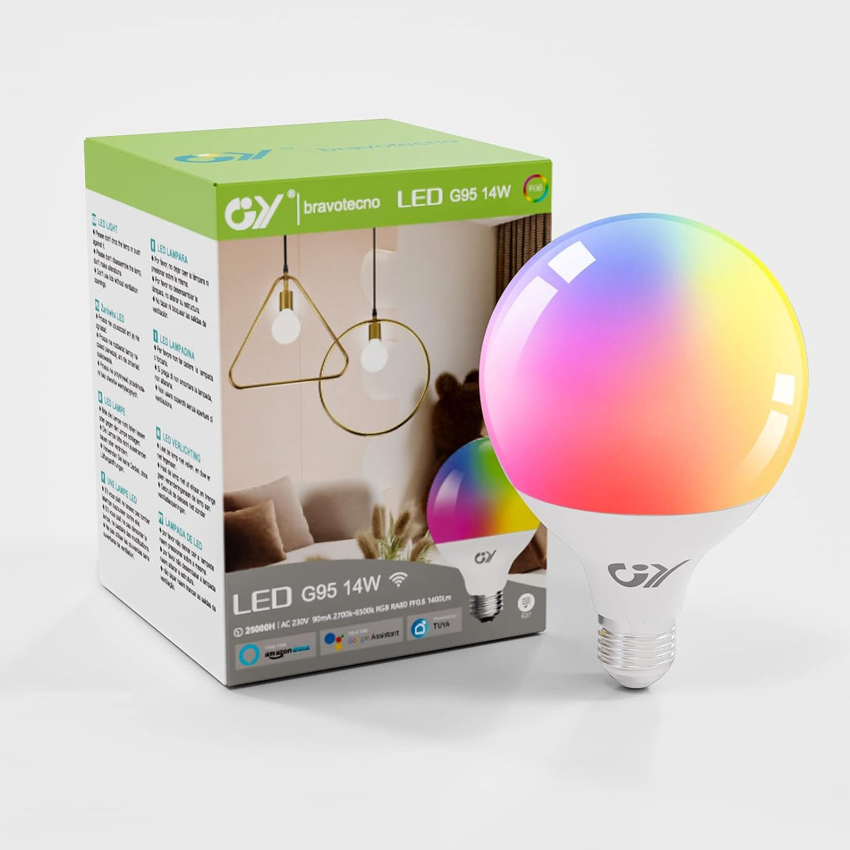 GY E27 LED G95 Smart WiFi Lampe | 14W, 1400 Lumen | Kompatibel mit Alexa Echo, Google Assistant 