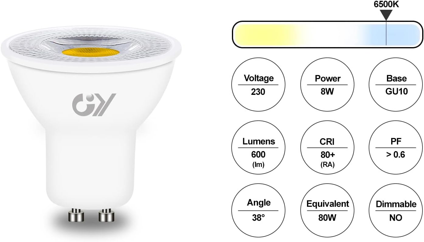 GY GU10 LED Spotlight | 8W 600LM | 38° Beam Angle