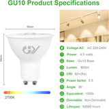 GY GU10 LED Lampe 4,5W 805lm 36° ersetzt 100W Halogen – Energieeffizienzklasse A