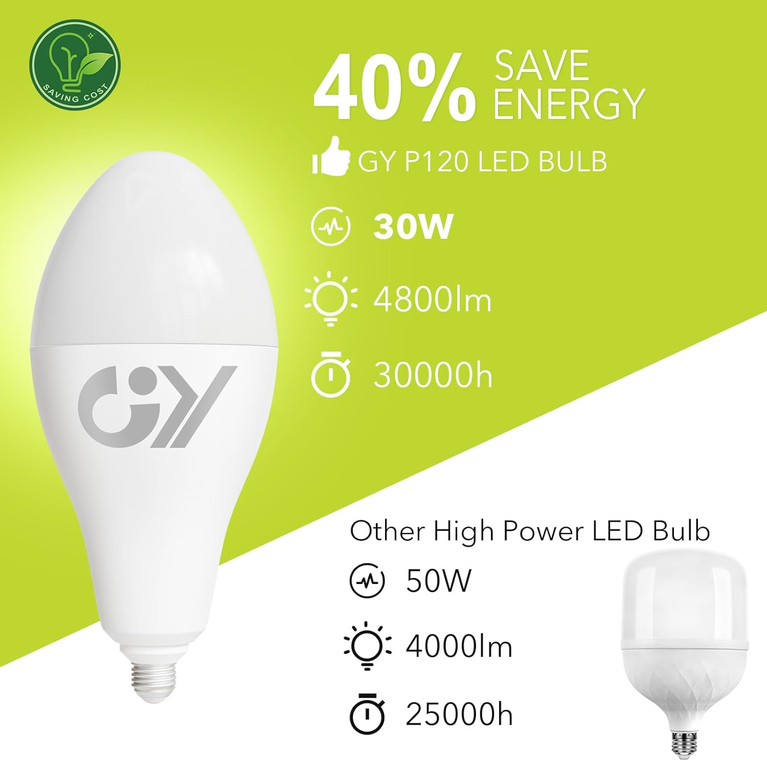 Lampe LED GY E27 blanc froid | 30W, 6500 K, 4800 lumens [Classe énergétique C]