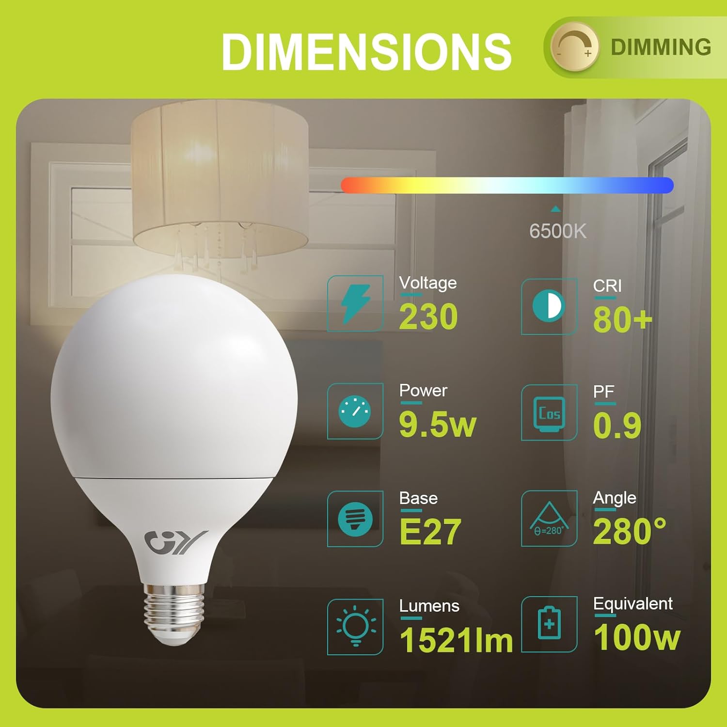 GY E27 G95 LED Dimmable Lamp | 9.5W, 1521 Lumens [Energy Class C]