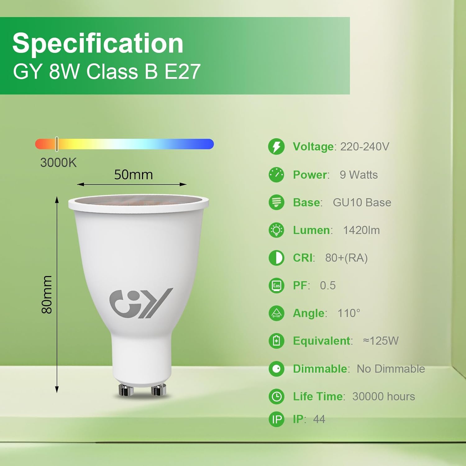 GY GU10 LED Lampe 9W 1420 Lumen – ersetzt 125W Halogen, IP44 wasserdicht, Langhals-Design, für Innen- und Außenbereich,Energieeffizienzklasse B