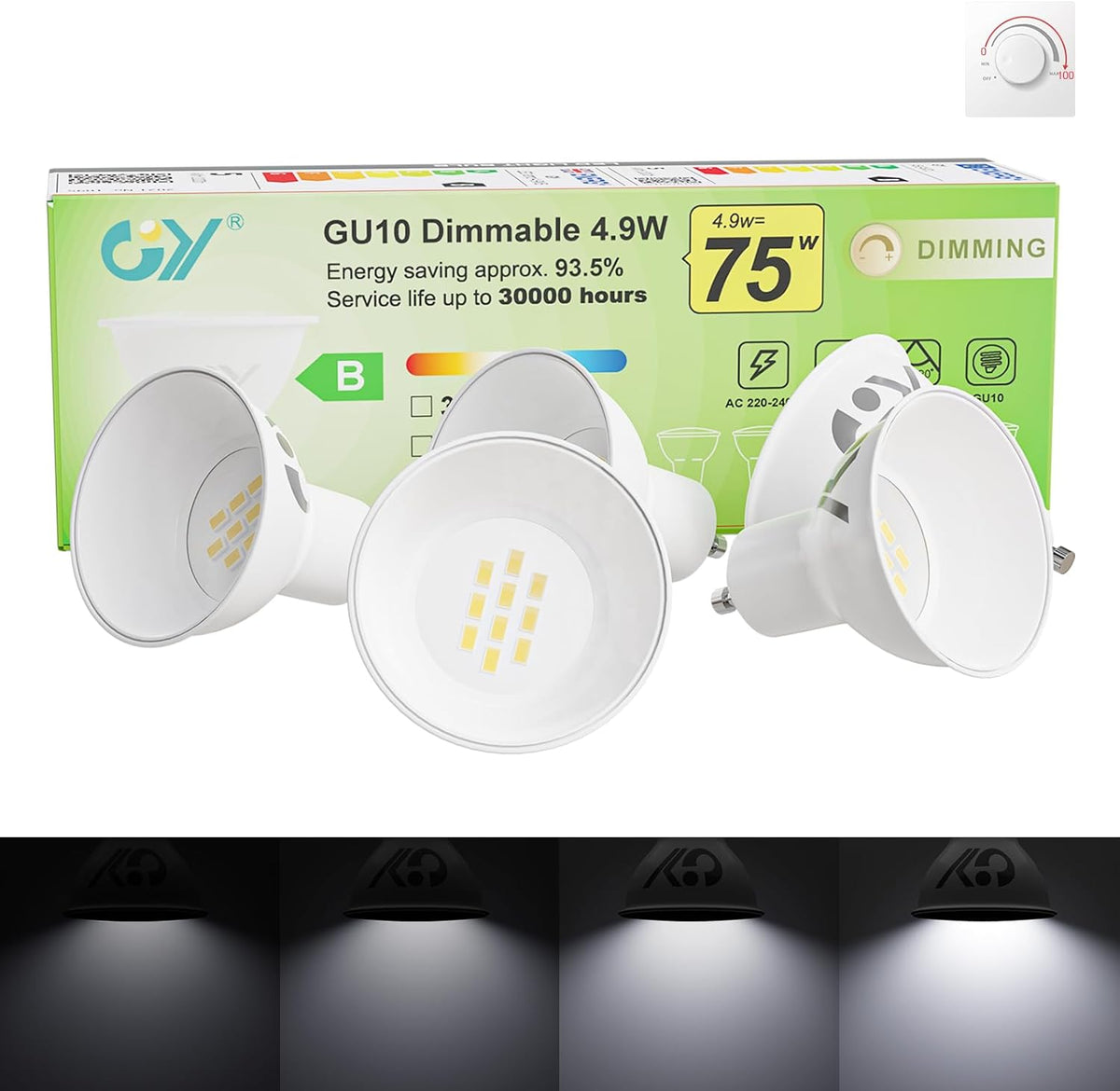 GY GU10 LED-Dimmlampe | 4,9 W, 790 Lumen [Energieklasse B] 