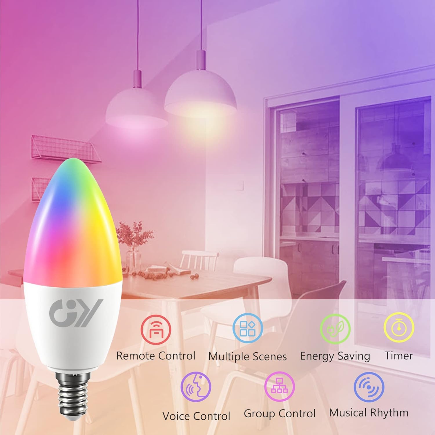 GY E14 LED C37 Smart WiFi Lamp | 6W , 600 Lumens | Compatible with Alexa Echo, Google Assistan