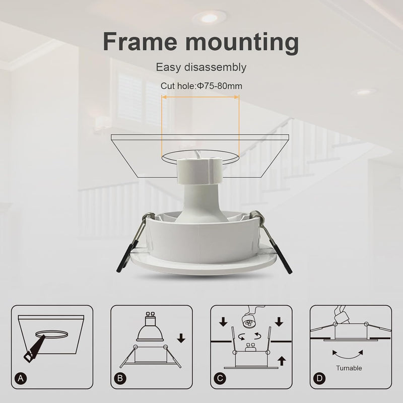 adjustable GU10 recessed spotlight frame 75-85 mm cut out