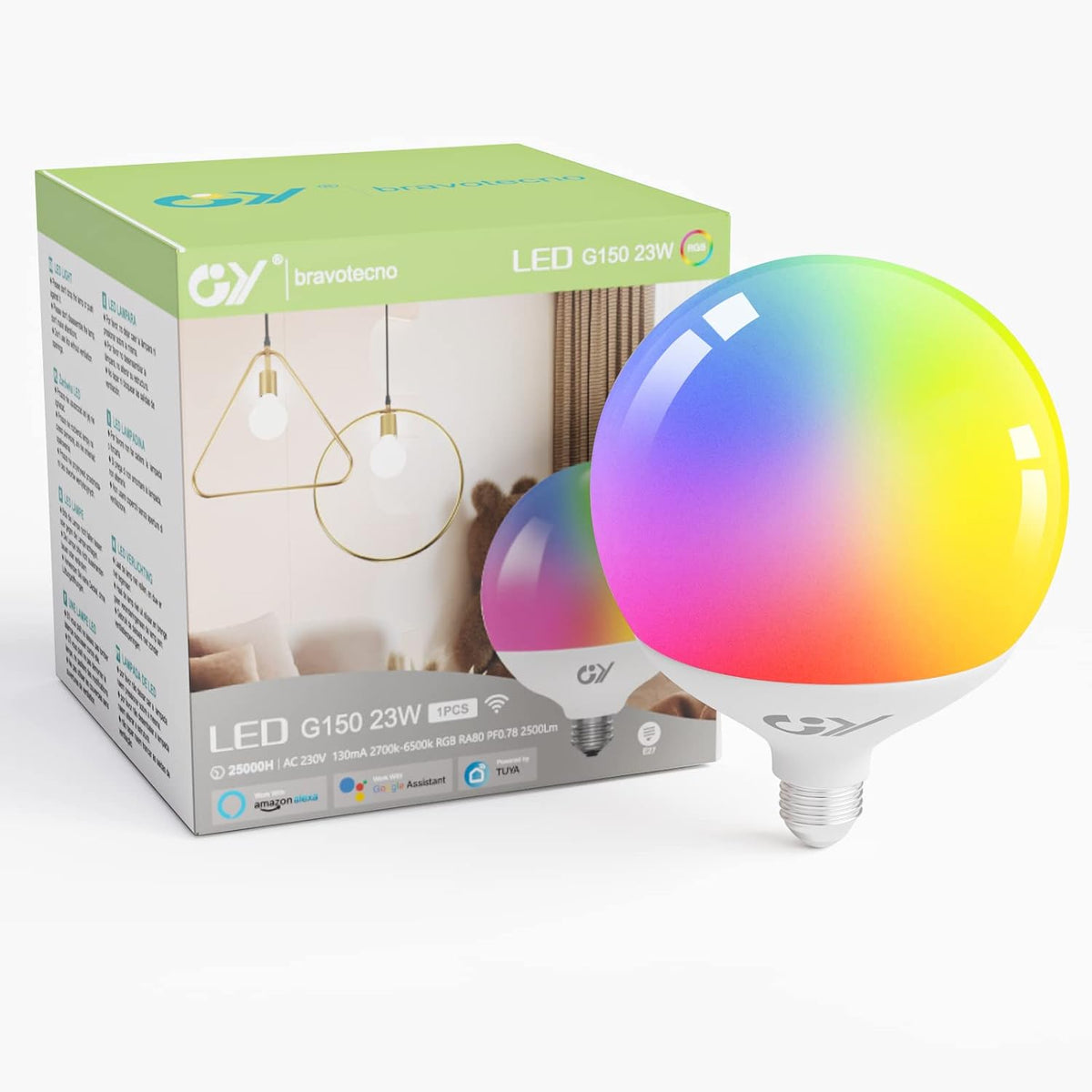 GY E27 LED G150 Smart WiFi Lamp | 23W, 2400Lumens | Compatible with Alexa Echo, Google Assistan