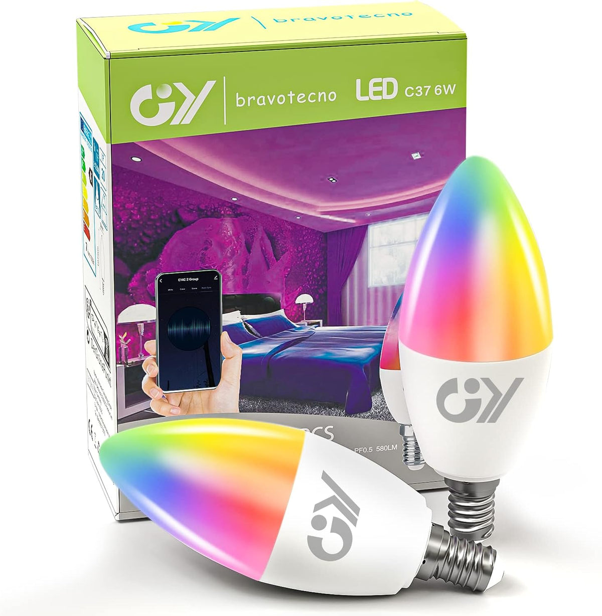 GY E14 LED C37 Smart WiFi Lampe | 6W , 600 Lumen | Kompatibel mit Alexa Echo, Google Assistant 