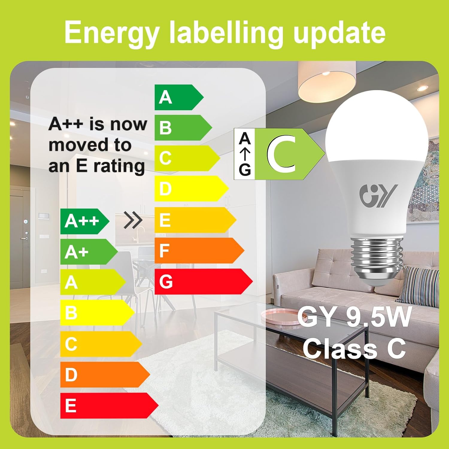 GY E27 A60 9.5W, 1521 Lumens [Energy Class C]