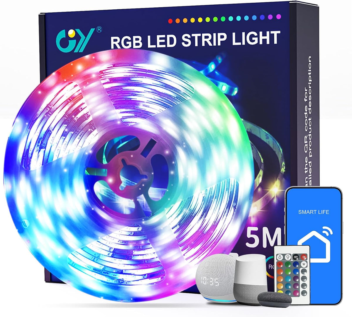 Bande RVB LED GY 5M, contrôle par application pour smartphone