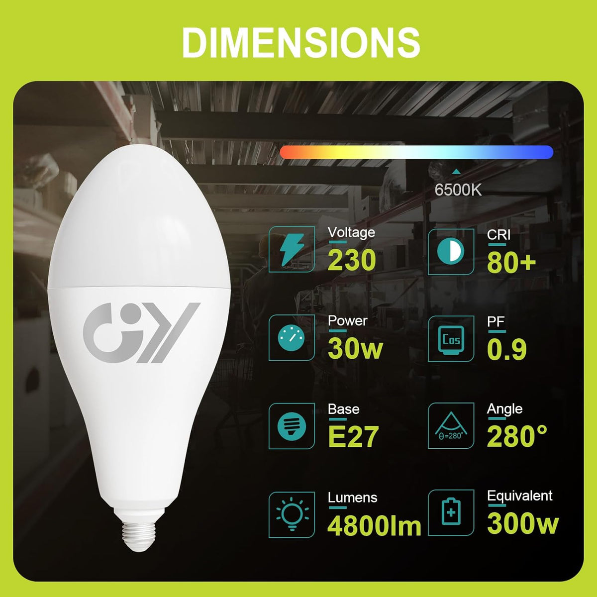 GY E27 P120 LED Cool White Lamp | 30W, 6500K, 4800 Lumens [Energy Class C]