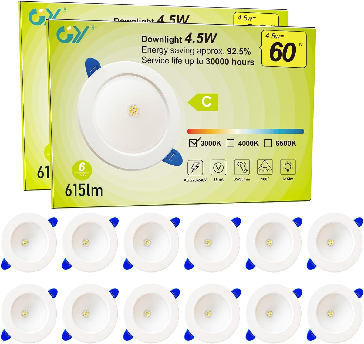 Spot Encastré GY | 4.5 W, 615 lm | Downlight [Classe énergétique C]