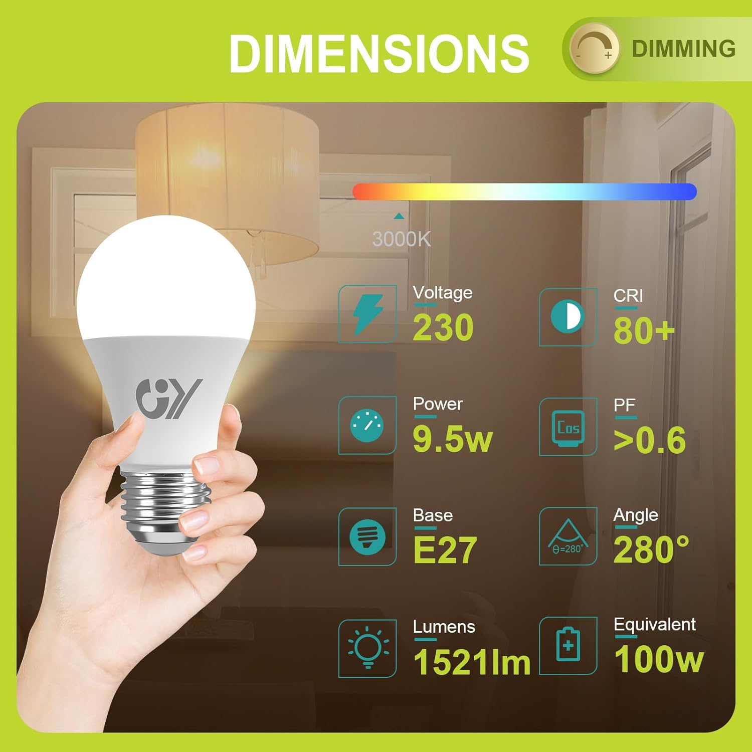 GY E27 LED A60 dimmbar, 9,5 W, 1521 Lumen, [Energieklasse C]