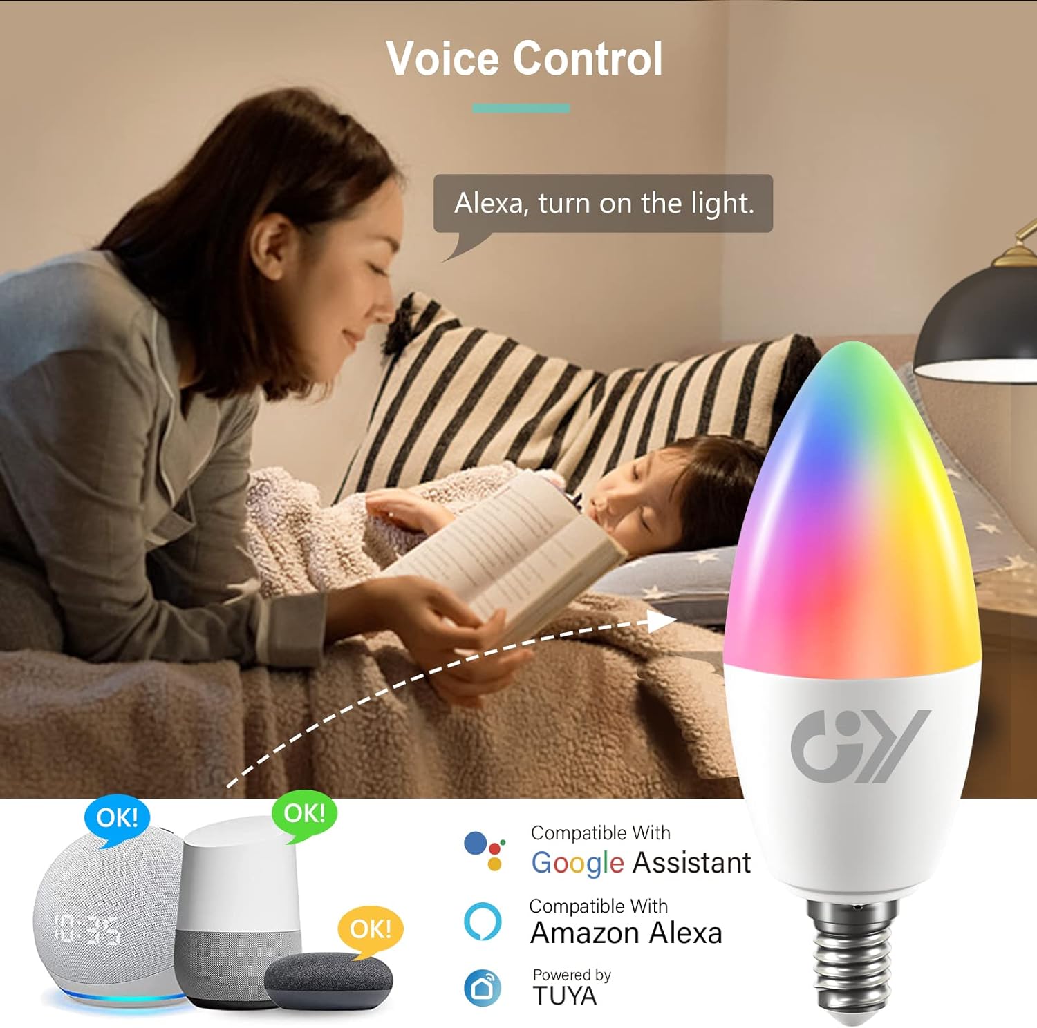 GY E14 LED C37 Smart WiFi Lampe | 6W , 600 Lumen | Kompatibel mit Alexa Echo, Google Assistant 