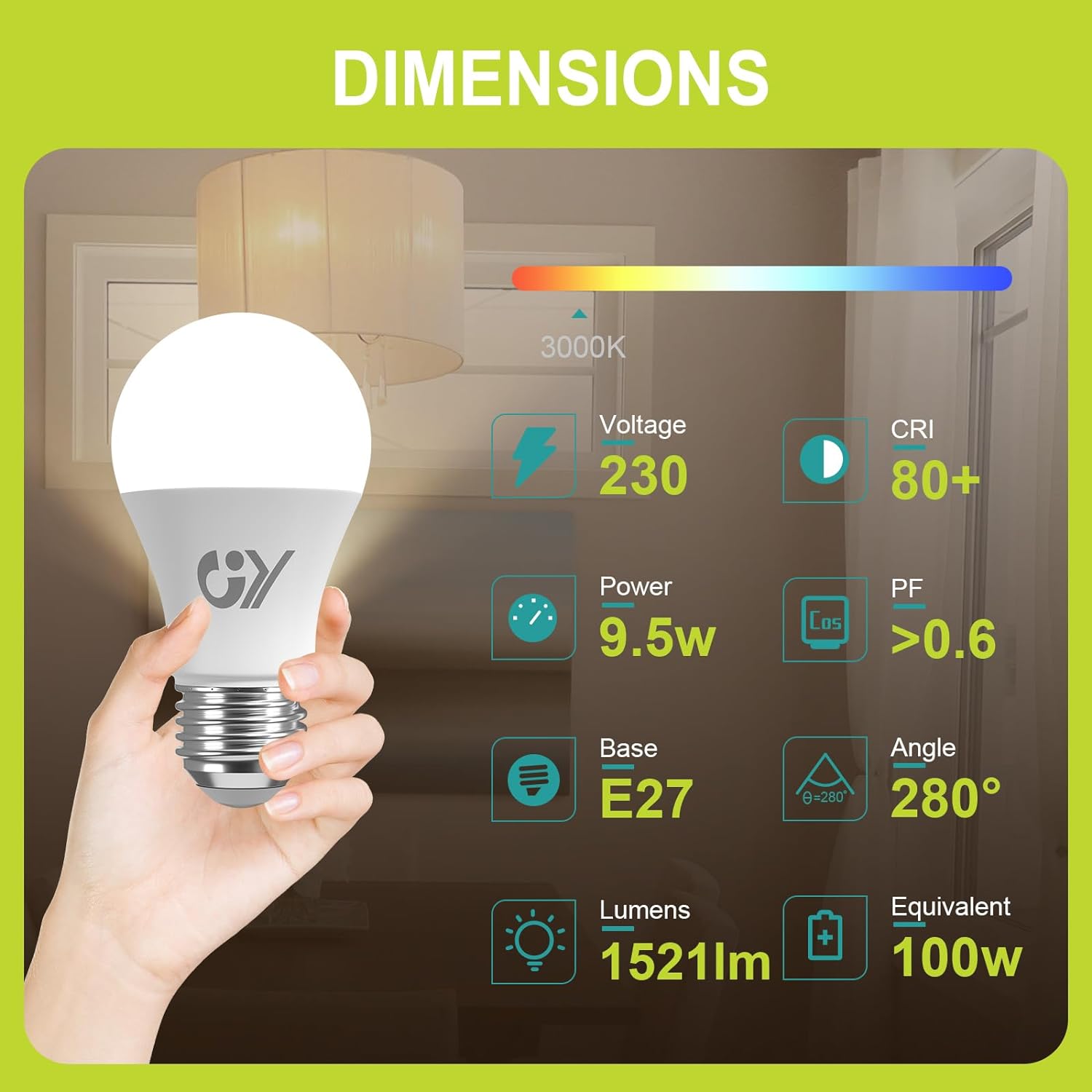 GY E27 A60 9.5W, 1521 Lumens [Energy Class C]