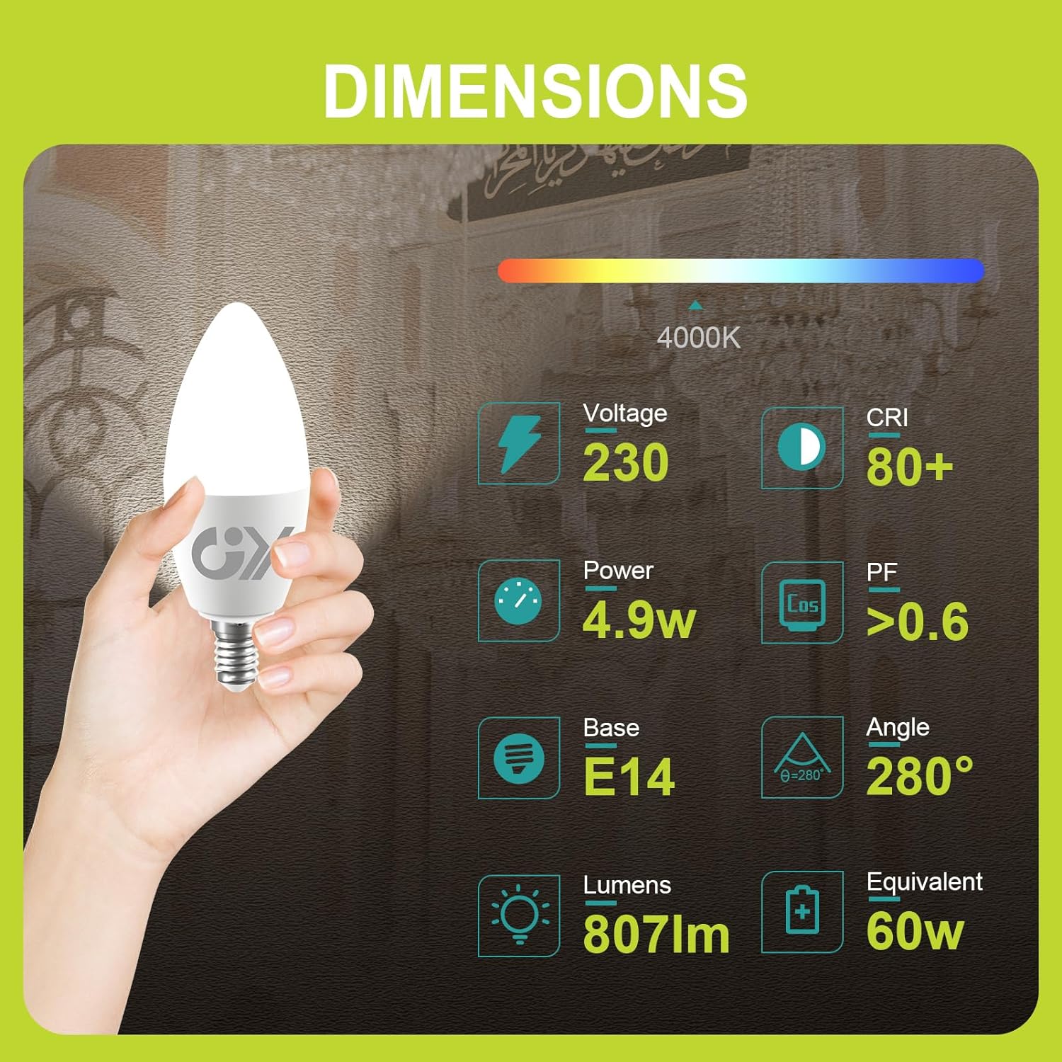 GY E14 C37 LED | 4.9W, 4000K, 807 Lumens [Energy Class C]