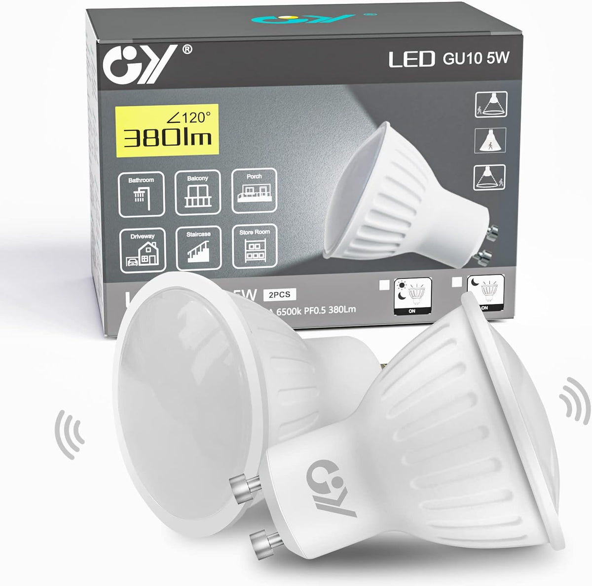 GY GU10 LED Kaltweißlampe | 5 W, 6500 K, 380 Lumen | Sensor, automatisches Ein-/Ausschalten